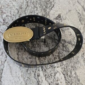Authentic Coach Black Leather Belt with Gold Buckle